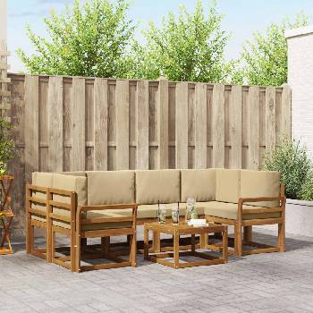 vidaXL Комплект дивани за открито 7 pcs Натурален и Бежов (3366081)