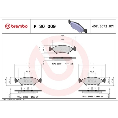 Sada brzdových destiček BREMBO P30009
