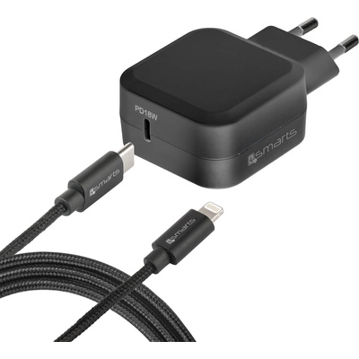 Fast Wall Charger Set - захранване за ел. мрежа с USB-C изход и Lightning към USB-C кабел за Apple устройства (черен)