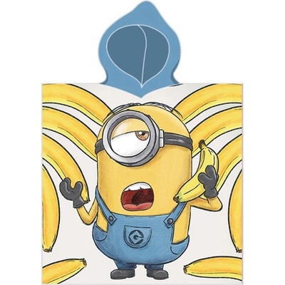 Carbotex Detské plážové pončo osuška s kapucňou Mimoni motív Banana 55 x 110 cm