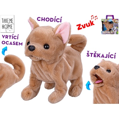 Mikro Trading Pes plyšový 21 cm hnedý na batérie štekajúce a vrtiace chvostom Take Me Home