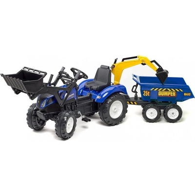Falk FALK Šlapací traktor New Holland T8 s nakladačem rypadlem a maxi vlečkou FA 3090W