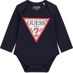 Guess Тъмно синьо боди с дълъг ръкав за новородено момче с червено лого Guess
