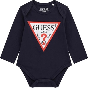 Guess Тъмно синьо боди с дълъг ръкав за новородено момче с червено лого Guess