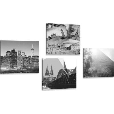 Set obrazů města v zajímavém provedení - 4x 40x40