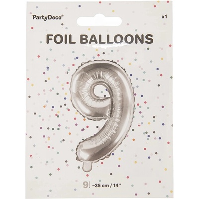 PartyDeco Fóliový balón Mini Číslo 9 strieborný 35cm