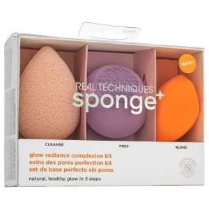 Real Techniques Sponge+ Glow Radiance Complexion Kit 3pcs комплект за уеднаквена и изсветлена кожа