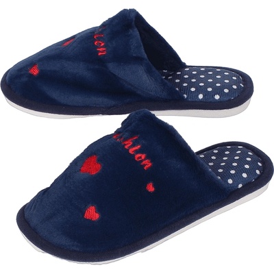 Дамски пантофи в тъмносиньо със сърца и точки
