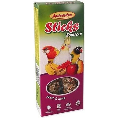 Avicentra Sticks Deluxe tyčinky Malí a Strední papagájové s ovocím a orechmi 110 g