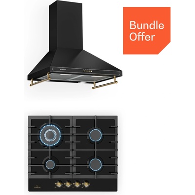 Klarstein Виктория 60 Дуо Комплект Газ, Газово котлон, Вградена аспираторна качулка (10035271+10036448) (10035271+10036448)