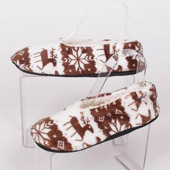 Image 1 of Дамски коледни пантофи-балеринки в бяло и кафяво