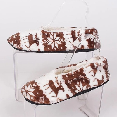 Дамски коледни пантофи-балеринки в бяло и кафяво