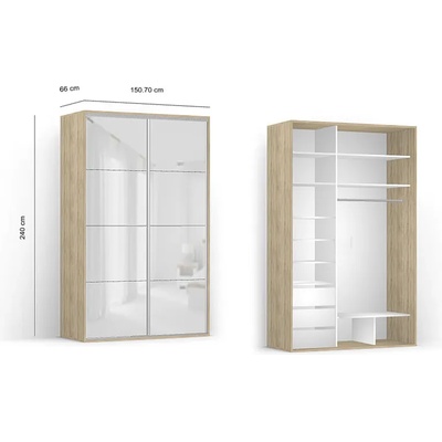 BRW Гардероб FLEX dub sonoma / бял гланц - 151*66*240 (20/150.7-66-240/korpus-white/front-white-glanc/flex/brw)