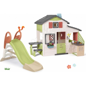 Smoby Set domček Priateľov a šmykľavka Toboggan Friends House Life s kuchynkou a elektronickým zvončekom