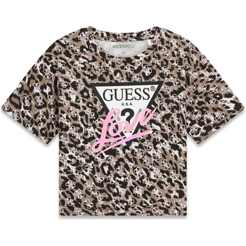 GUESS Леопардова тениска с къс и широк дизайн за момиче с лого Guess Love
