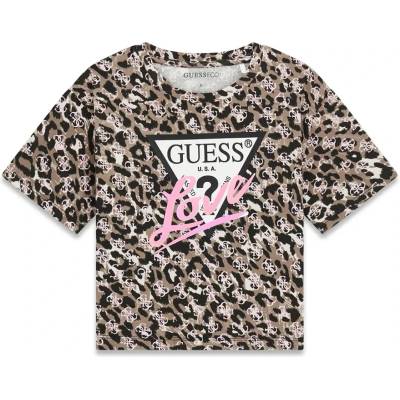 GUESS Леопардова тениска с къс и широк дизайн за момиче с лого Guess Love