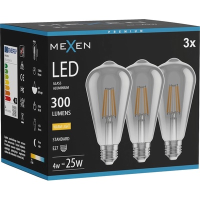 Mexen Vintis 3x LED филамент крушка E27, ST64, 4W, Топла - 2700K, 300 lm, опушен - L152-E27-0427-70x03 (L152-E27-0427-70x03)
