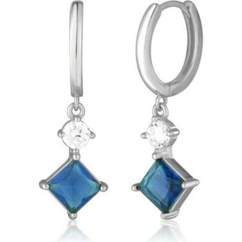 JVD SVLE0895SH2M100 Strieborné visiace náušnice krúžky s modrým kameňom