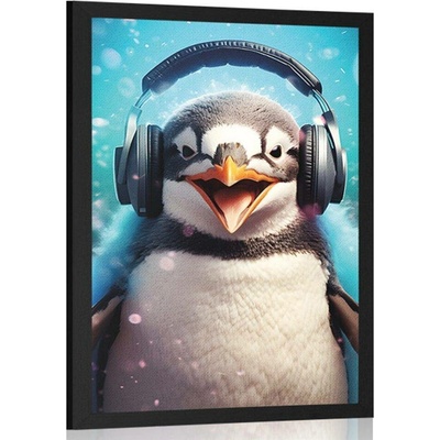 Plakát tučňák se sluchátky - 40x60 silver