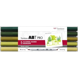 Tombow Маркер Tombow алкохолен ABT PRO с двойна четка 5P-5 зелени цветове (5) (ABTP-5P-6)