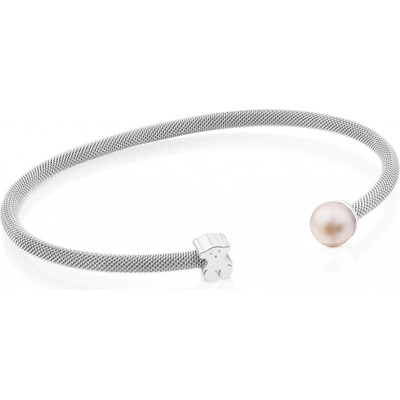 Tous Pevný stříbrný náramek s medvídkem a perlou Icon Mesh 613101500