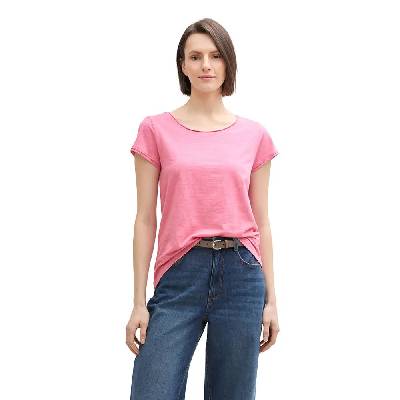 Тениска Tom tailor Slub Crew Neck short sleeve T-shirt - Pink (Bright Rose)