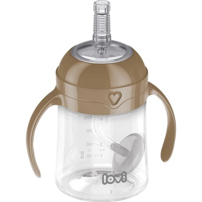 LOVI Prvý hrnček so slamkou so závažím 150ml hnedý