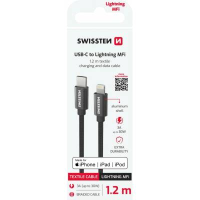 Swissten 71526201 Textile USB-C / Lightning MFi černý