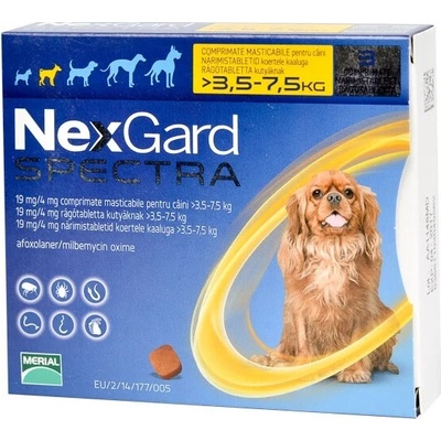 NexGard Spectra 19 mg/4 mg S 3,5–7,5 kg žuvacie tablety 3 x 1 tbl.