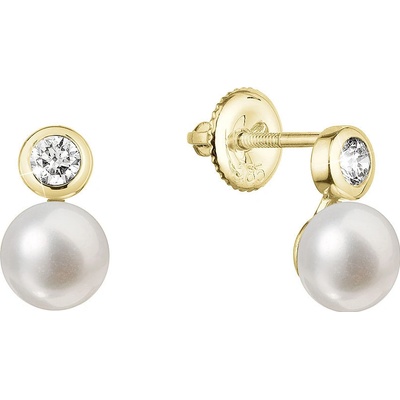 Pavona zlaté 14 karátové náušnice s říční perlou a brilianty 91PB00050
