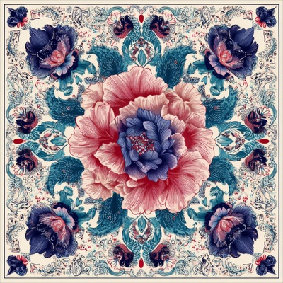 Takoy Panel na ušití šátku umělé hedvábí 73x73 Victorian rose