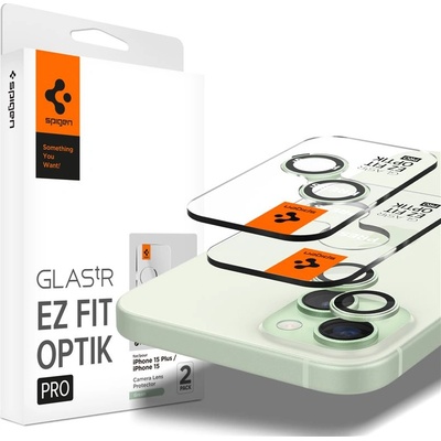 Spigen Glass tR EZ Fit Optik Pro Lens Protector 2 Pack - 2 комплекта предпазни стъклени лещи за камерата на iPhone 15, iPhone 15 Plus, iPhone 14, iPhone 14 Plus (зелен)