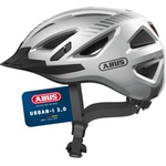 ABUS city helmet Urban-I 3.0 - bicycle helmet with rear light, peak and magnetic closure - for women and men - silver, size XL - 86877 (86877)