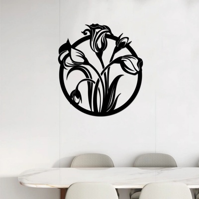 dřevo života Dřevěný obraz s TULIPÁNY Rozměry (cm): 40x44, Zvolte barvu dekoru: Černá