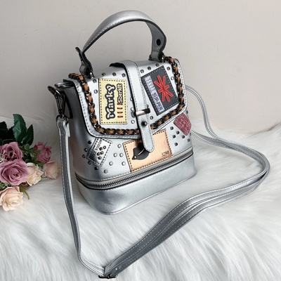 Чанта/ Раница 2 в 1 Кожена Сребриста Модел-hl639