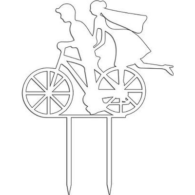 Zápich - ženích a nevesta na bicykli biely akryl