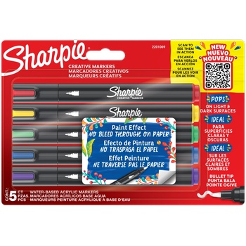 Sharpie Комплект маркери Sharpie Acrylic Fine 1mm, 5 стандартни цветове (32528-А-СТАНД. ЦВF)