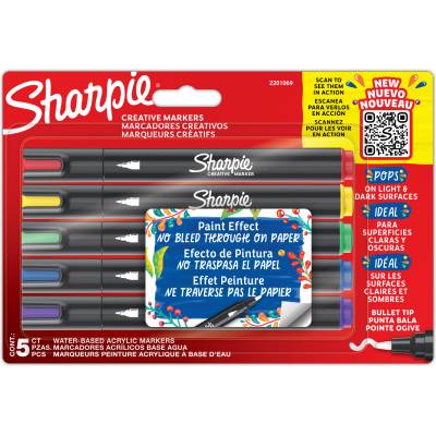 Sharpie Комплект маркери Sharpie Acrylic Fine 1mm, 5 стандартни цветове (32528-А-СТАНД. ЦВF)