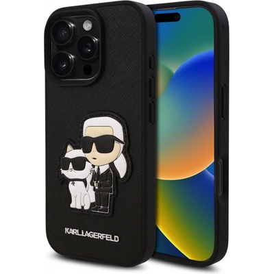 Karl Lagerfeld PU Saffiano Karl and Choupette kryt pre iPhone 16 Pro, čierny 57983122757