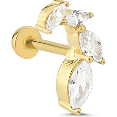 Lillian Vassago Zlatý piercing labreta se zirkony ve tvaru lístečků LLV92-GPI115LB