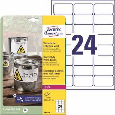 Avery Zweckform L4773-8 Odolné PET etikety 63,5x33,9mm 192 ks bílá – Zbozi.Blesk.cz