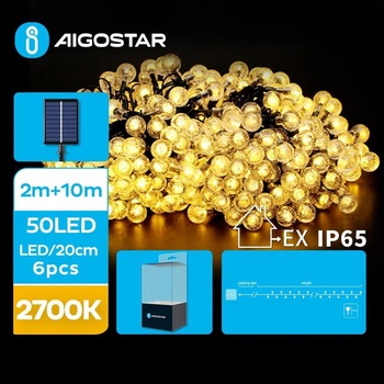 Aigostar LED Solární dekorační řetěz 50xLED 8 funkcí 12m IP65 teplá bílá | AI0429