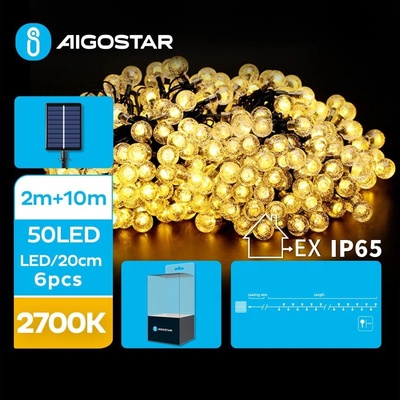 Aigostar LED Solární dekorační řetěz 50xLED 8 funkcí 12m IP65 teplá bílá | AI0429