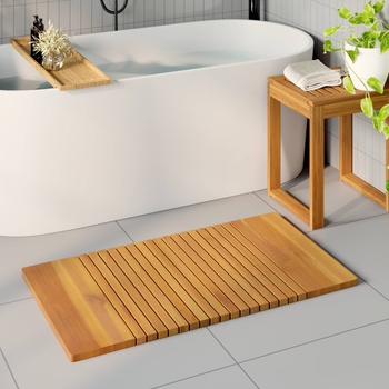 vidaXL Постелка за баня Едноцветен Кафяво 100 x 55 cm Дърво (42025265)