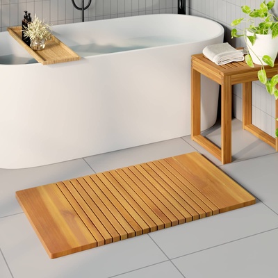 vidaXL Постелка за баня Кафяво 100 x 55 cm Солидно акациево дърво (42025265)