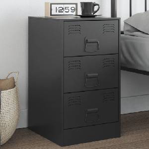 vidaXL Нощно шкафче, черно, 34, 5x39x62 см, стомана (841775)