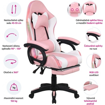 Max-i JOVELA s RGB LED podsvícením, růžová / bílá