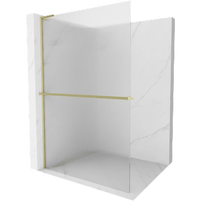 Mexen Kioto+ L стенна преграда за душ кабина с рафт Walk-in 90 x 200 см, ивици, златна четкана - 800-090-123-55-09 (800-090-123-55-09)