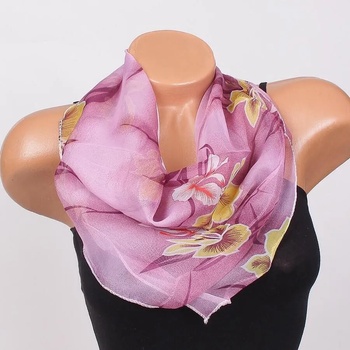 Image 1 of Виолетово фишу с бели и жълти цветя