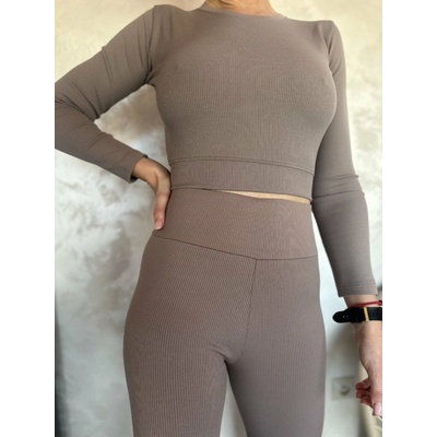 Sim Fashion Rebrovaný crop top s dlhým rukávom KELLY Khaki